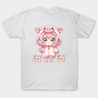 Cute manga girl with little piglets T-Shirt